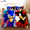 3D Cartoon Sonic Sedding Zestaw kołdry okładka Domowa sypialnia wystrój królowa King Size poduszka na poduszkę dla dzieci Prezent
