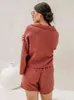 Hiloc Pocket Cotton Pajamas Women Nightwear Drawsting Loungewear Women Shorts Устанавливает свободные три четверти рукава
