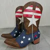 Feminino vintage bandeira de cowboy grossa de salto em mulheres de western boots cowgirls marca retro ridding de outono para 220813