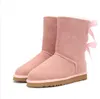 Cuir véritable milieu U3280 Bow femmes bottes de neige Doux confortable Fourrure en peau de mouton garder au chaud botte dame fille Beau cadeau d'anniversaire de Noël