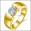 Solitaire Ring Moda Parlak Hip Hop Style Platinum Platinum Modaya Dönüştüren Mens Luxury Highend Zircon Elmas Nişan Hjewelry Drop Dh3Q8