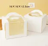 Gift Wrap 100Pcs/Lot 4 Inch Cartoon Window White Cake Box With Handle Kraft Paper Cheese Cake-Box Kids Birthday Wedding Home Party Supply SN4504