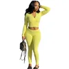 Women's Two Piece Pants Women's L290 Spring Women Outfits Casual High Stretch Set Solid Color Sexy Zipper Top An Skinny Sweatsuits