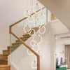 Modern Minimalist Hall Pendant Lamp Led Acrylic Apartment Living Room Villa Stairwell Long Gold Chandeliers For Bedroom Ceiling