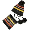 Bérets pièces ensemble hiver chapeau écharpe pour femmes Plus velours pompon bonnets tricoté femme épais et ensemblebérets