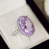 Bröllopsringar charm lila österrikisk kristall oval sten ring vintage kvinnliga band zirkonengagemang för kvinnor boho juvelerwedding