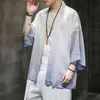 2022 Men Ice Silk Cardigan Shirt Men Chinese Style Open Stitch Outwear Man Robe Trench Sun Protection Tops L220706