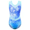 Children Girls Dancewear 5-14 Years Sleeveless Dance Dress Light Blue Shiny One-Piece Tank Kids Teens Pattern