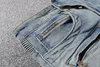 Jeans para homem jeans mens de super magro de motociclista slim joelho rasgado rock rock angustiado de retalhos de retalhos de retalhos de rua