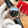 Top Stylish Automatic Mechanical Self Winding Watch Men Gold Silver Dial Classic Moon Phase Date Day Design Wristwatch Business Leather Strap Clock F