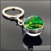 Nyckelringar mode accessoarer norrsken Time Gem Keychain Keyring Double-Sided Glass Ball Charm Pendant Creative Women Män smycken Bes