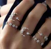 Boho Star Open ringen Set Silver Moon Joint Knuckle Ring Crystal Finger Sieraden voor vrouwen en meisjes