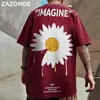 ZAZOMDE Coton Hip Hop T-shirt Été Col Rond Lâche T-shirts Fleurs T-shirts Coton Demi Manches Streetwear T-shirt 220621