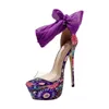 Sandales Stiletto tissu fleuri talons hauts femmes été plate-forme soie bride à la cheville chaussures de fête violet imprimé mode femme chaussures sandales