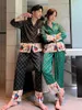 Unisexe Femmes Couple Pamas Automne Pantalon à manches longues 2 pièces de la soie glacière Set Print Men Men Home Service Suit 220329