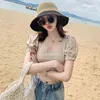 2022 New Summer Wide Brim Floppy Lady Cap Chapeau De Paille Chapeau De Soleil Chapeaux De Plage Femmes Chapeau UV Protéger Voyage Cap Simple Mode Lady Cap G220418