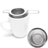 Folding Double Handles Tea Infuser with Lid Stainless Steel Fine Mesh Coffee Filter Teapot Cup Hanging Loose Leaf Tea Strainer DH9555