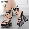 Eilyken Crystal Cricky Heels Sandals Fashion Peep Peep Toe Cross Cross-Up Платформа Женщины Стрипчерные туфли 220516