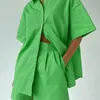 Kvinnors spårdräktskjorta Shorts Två stycken Set Ordized Short Sleeve Top och Mini Outfit Female Summer Lady Suits 220602