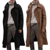 Men's Trench Coats Retro Blends Winter Coat Men Long Casual Brown Warm Wool Streetwear Jacket Outerwear 2022Men's