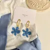 Dingle ljuskrona hyperbole guldfärg blå blomma droppe örhängen för kvinnor flickor enkel metall geometriska oregelbundna smycken gåvor.