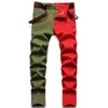 Patchwork Jeans Slim Fit Hip Hop Colorblock Stretch Men's Denim Pants Cotton Jean Casual Trousers Big Size 28-38 2066