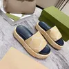 Designers Women Flat Slides Mens Fashion Platform Sandals Straps Affia Effect Fabric Slipper Summer Casual Slippers Summer Beach Shoes With Box NO380