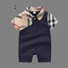 Hoge kwaliteit Baby Rompertjes baby jongens plaid jumpsuits peuter kids revers korte mouwen katoen klim kleding mode pasgeboren rooster Bodysuit 3 modellen