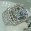 Deslumbrantes joias da moda feitas à mão 925 prata esterlina popular corte redondo branco topázio CZ diamante pedras preciosas masculinas anel de casamento presente