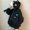 Women's Hoodies Oversized Lover's Cute Long Sleeve Loose Printing Tops Casual High Collar Pocket Frog Head Warm Pullovers Y2k