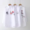 Women's Blouses & Shirts Fashion Women White Embroidery Blouse Spring 2022 Long Sleeve Cotton Casual Button Cartoon Korean Style Female Shir