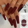 Valse nagels 24 -stks nail art vaste kleur nep mat ballet acryl tips druk op met lijmkist de volledige omslag kunstmatige ontwerpfalse