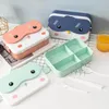 Учебные посуды наборы школьников Bento Lunch Box Прямоугольная утечка пластиковая мультипликационная аниме Портативный микроволновый контейнер для детской коробки