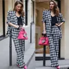 Fashion Black White Plaid Blazer Suits Street Power Slim Fit Pencil Pants Evening Party Outfit Wedding Wear 2 Pieces