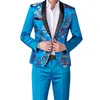 Mode Mäns Casual Business Host Flower Suit Coat Pants 2 st Set / Mäns Färgglada Slim Fit Blazers Jacket Trousers 220409