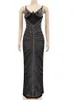 Beyprern Sparkle Black Mesh Sheer s Maxi Dress Robe Femmes Glam Spagetti Bretelles Cristal Robe De Soirée Célébrités Outifts 220607