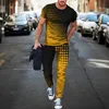 Summer European And American Colorful Gradient Pattern T-shirt da uomo con stampa digitale 3d Pantaloni Set da due pezzi 220526