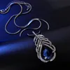 Łańcuchy niebieskie pióro długi naszyjnik dla kobiet 2022 mody srebrne kryształowe naszyjniki wisiorki biżuteria femmechains