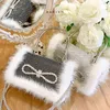 Avondtassen Rhinestone Kettingen Handtassen Bowknot Mink Bont Dames Aluminium Diamant Avondzakken Luxe Bruiloft Bag 220328