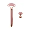 2 em 1 rolo de jade de vibração elétrica natural Rosa de quartzo de pedra de cristal de pedra facial jade massager roller ferramenta de enrugamento da ferramenta