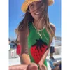 Casual Jurken Strand Vakantie Groen Mouwloos Sexy Gebreide Mini-jurk Rood Grote Aardbeienprint Tanktop Mode Catwalk Merk Zomer 2022Casu