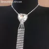 Chains Sexy Luxury Love Crystal Necktie Necklace Women's Fashion Shiny Rhinestone Neck Jewelry Gift AccessoriesChains