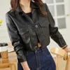 Ailegogo Spring Autumn Women Single Breasted Lapel Pu Leather Short Jacket Moto Biker Slim Faux Leather Short Coat Outwear 220815