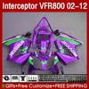 Body For HONDA Interceptor VFR 800RR 800 VFR800 RR CC VFR800RR 02 2002 2003 2004 2005 2006 2007 129No.121 800CC 02-12 Bodywork VFR-800 Purple Movistar 08 09 10 11 12 Fairing