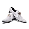 Pointed Toe White Men Wedding Shoes With Crystal Hoops Mens Genuine Leather Shoe Casual Slip On Dress Suit Shoes High Quality