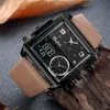 Zegarek na rękę Oulm Big Dial Watches Digital Watches Men Trzy strefa czasowa kwarc zegarek podwójny wyświetlacz męski sport