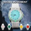 40mm 시계 아크릴 사례 일본 NH35 Movement Automatic Machanical Wristwatch 남자 여자 멸균 화려한 일본어로 빛나는 녹색 빛 투명