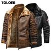 Veste en cuir Hommes Rétro Daim Manteau Survêtement Moto Biker Homme Veste De Fourrure D'hiver Épais Polaire En Cuir Homme Vestes Coupe-Vent 201128