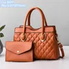 Wholesale leathers shoulder bags classic solid color embossed backpack street trend Joker leather two-piece handbag large capacity sewing plaid handbag 1211#
