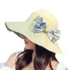 Visors Women Cap Sun Hat Wide Brim Bow Sunscreen Flower Print Design Foldable Bucket Anti-UV Travel Beach For Summer